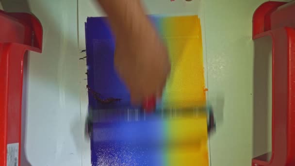 Färgkombinationer Med Hjälp Rullning Teknik Kombinationen Färgerna Tryckfärg Att Färgerna — Stockvideo