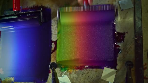 Kombinacje Kolorów Przy Użyciu Techniki Walcowania Rolki Połączenie Kolorów Farby — Wideo stockowe