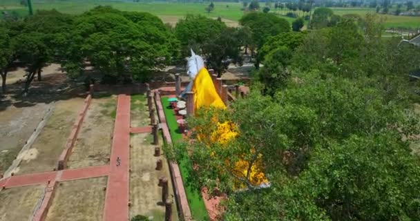 Antenn Syn Lutande Buddha Staty Wat Khun Inthapramun Angthong Thailand — Stockvideo