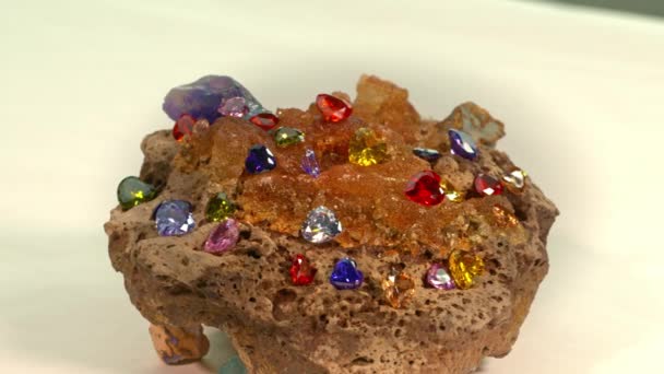 Diamantele Colorate Formă Inimă Stabilite Piatră Prețioasă Opală Brută Într — Videoclip de stoc