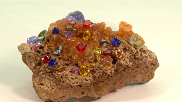 Coloridos Diamantes Forma Corazón Establecidos Una Piedra Preciosa Ópalo Crudo — Vídeo de stock