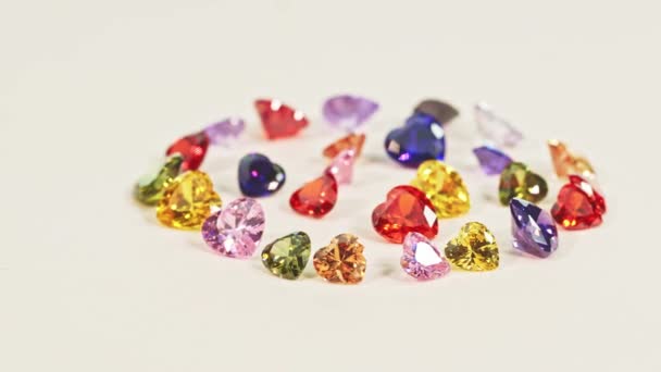Diamantes Forma Coração Multi Colorido Bonito Definido Círculo Diamantes Forma — Vídeo de Stock
