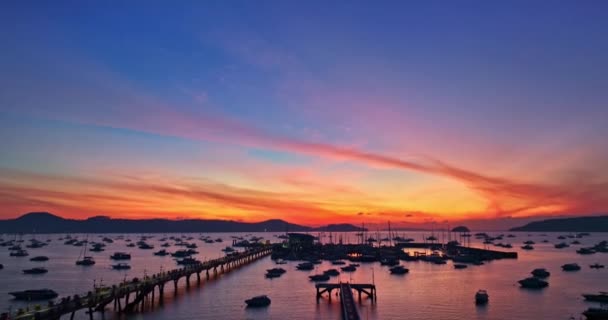 Aerial Hyper Lapse View Beautiful Sunrise Islands Chalong Piers Lot — Stock Video