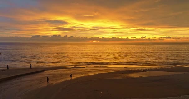Aerial View Stunning Colorful Yellow Cloud Sunset Ocean — Stock Video