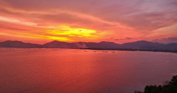 Aerial View Amazing Bright Red Sky Stunning Sunset Phuket Island — Stock Video