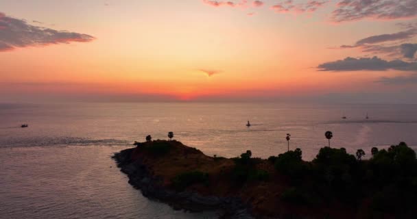 Widok Lotu Ptaka Piękne Słońce Horyzoncie Laem Promthep Phuket — Wideo stockowe