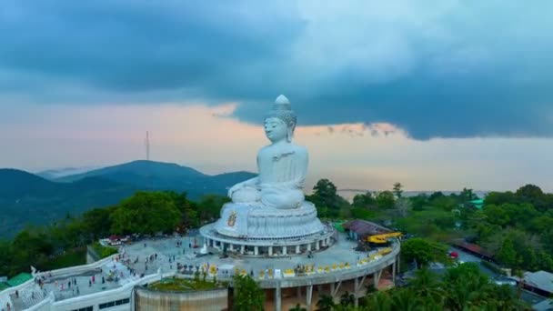 Vista Aerea Iper Lapse Nube Blu Tramonto Phuket Grande Buddha — Video Stock