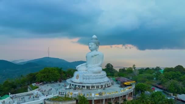 Vista Aerea Iper Lapse Nube Blu Tramonto Phuket Grande Buddha — Video Stock