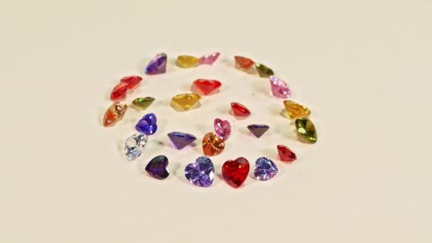 Diamantes Forma Coração Multi Colorido Bonito Definido Circle Heart Forma — Vídeo de Stock