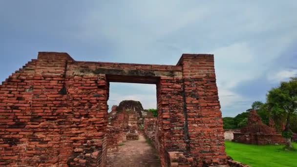 Old Arch Made Clay Bricks Religious History Park Wat Phra — Stock Video