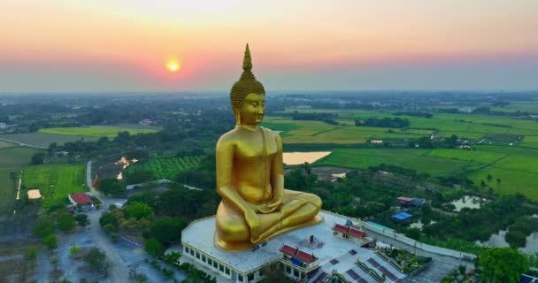 世界最大の仏像 ムアン 日没時のタイの仏教のランドマーク ビデオ4K自然ビデオ崇拝と旅行のコンセプトのための高品質の映像 — ストック動画
