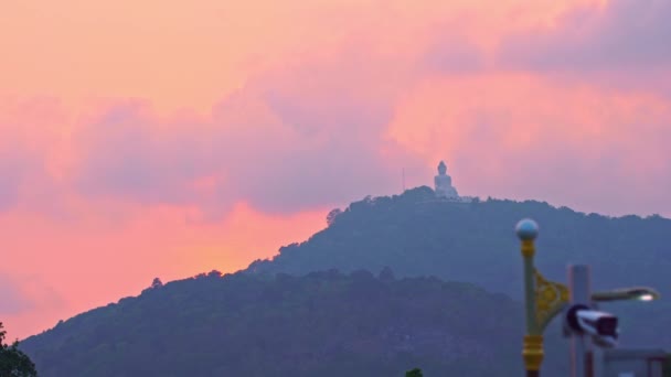 Felhő Fúj Phuket Big Buddha Édes Naplemente Phuket Nagy Buddha — Stock videók