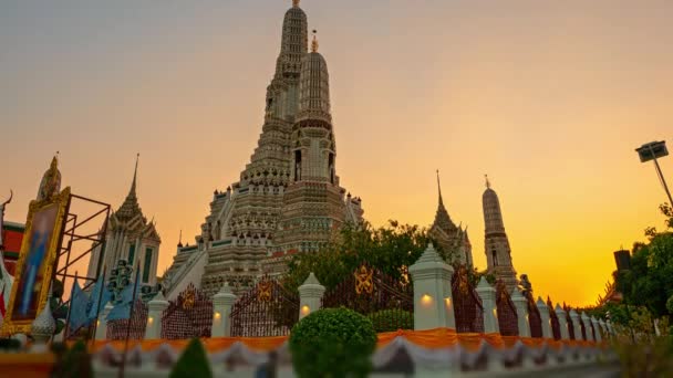 Tempo Lapso Paisagem Pôr Sol Grande Templo Iluminado Wat Arun — Vídeo de Stock