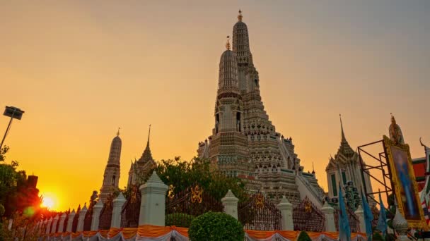 Coucher Soleil Dans Grand Temple Illuminé Wat Arun Ratchawararam Grande — Video