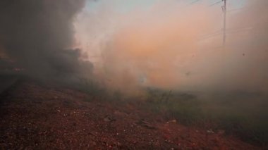 Yol kenarındaki elektrik direklerinin yanında çimenler yanıyor.