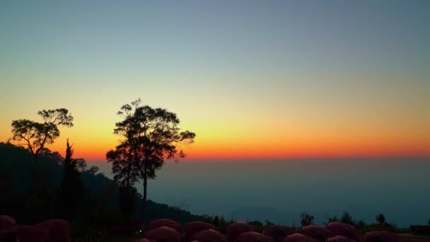 Scenic Kilátás Napfelkelte Horizont Felett Thaiföldön Hegyek — Stock videók