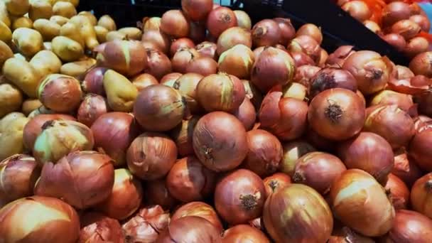 Onions Piled Large Tray — Stock Video