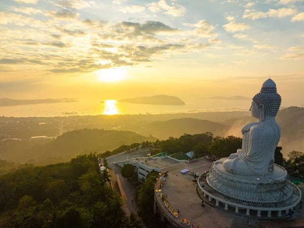 Aerial View Golden Sun Shines Clouds Ocean Big Buddha Stock Image
