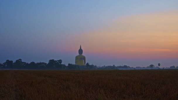 Golden Big Buddha Gün Doğumunda Renkli Pembe Gökyüzü Tayland Popüler — Stok video