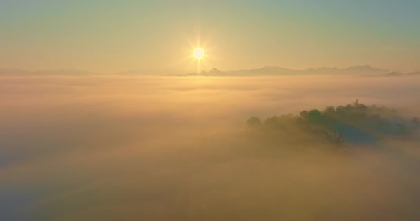 Légi Kilátás Táj Tenger Köd Gyönyörű Napfelkelte — Stock videók