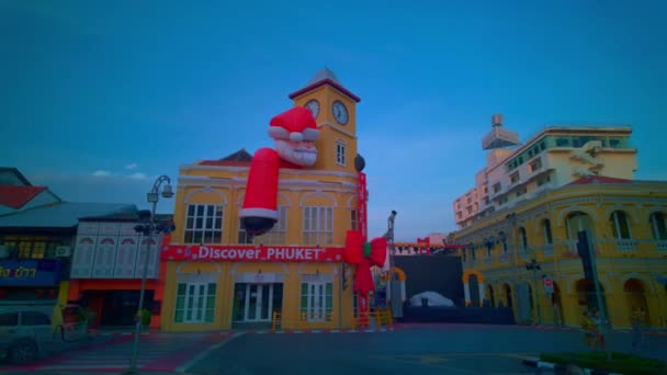 Phuket Thailand December 2023 Santa Claus Ancient Building Time Lapse — Stock Video
