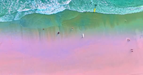Aerial Top View Wave Wave Swept Shore Beach Sea Space — Stock Video