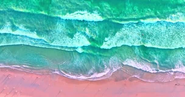 Hava Üst Görüntüsü Dalga Dalga Sahile Doğru Sürüklendi Sahildeki Deniz — Stok video