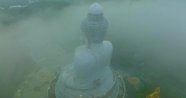 Aerial View Big Buddha Phuket Can Only Seen Head Peeking — Stockvideo