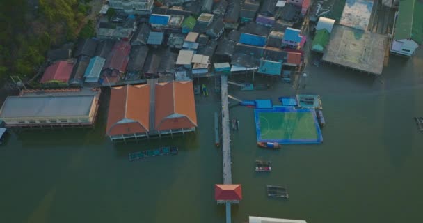 Aerial View Koh Panyee Small Island Full Charm Football Field — Stock Video