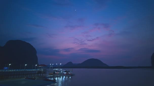 Alacakaranlıkta Panyee Adasında Zaman Kaybı Phang Nga Ilinin Koh Panyee — Stok video