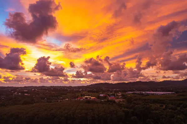 stock image Aerial view of colorful sky over Phuket countryside at sunset 