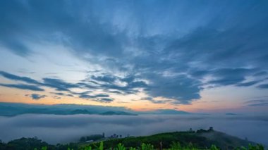 Altın ışığın ufukta belirdiği, sislerle kaplı bir orman vadisini aydınlatan nefes kesici bir gün doğumu sahnesi. Sis ve siluetli ağaçların katmanları sakin ve atmosferik bir hava yaratıyor. 