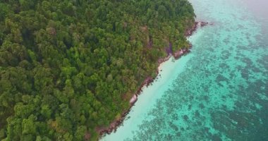Mercan kayalıklarında demirli teknelerin hava görüntüsü
