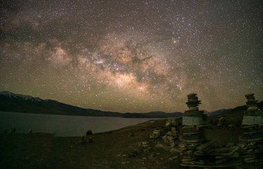 Samanyolu Galaksisi Hindistan 'ın Ladakh kentindeki Tso Moriri Gölü üzerinde olağanüstü bir şekilde parlar.