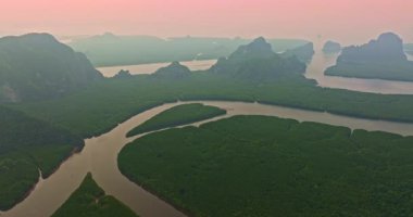 Sarmal nehir yemyeşil arazide akıyor.