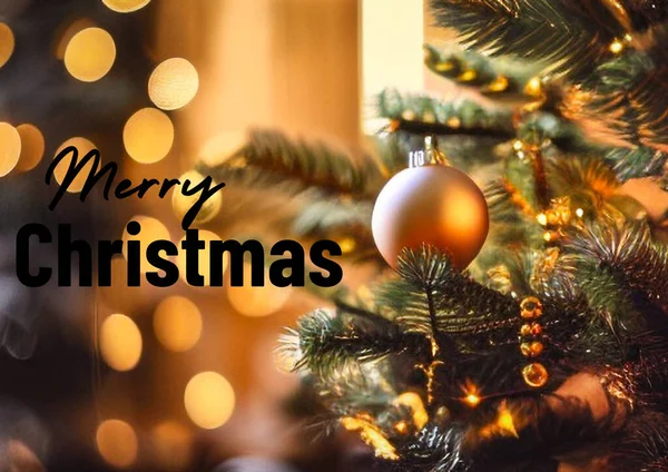merry christmas card, christmas tree with lights, christmas background. christmas tree and decorations