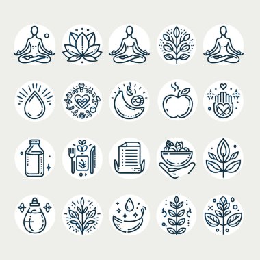 Krema arka planında siyah çizgi olan bir dizi sağIık simgesi. İzole eşyalar. Vektör çizimi. Terfi ve dekorasyon için kullan.