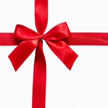 Kırmızı kurdele kırmızı kurdele, beyaz ipek parlayan saten üzerinde kırmızı kurdele, beyaz ipek saten parlak hediye. Yüksek kalite fotoğraf