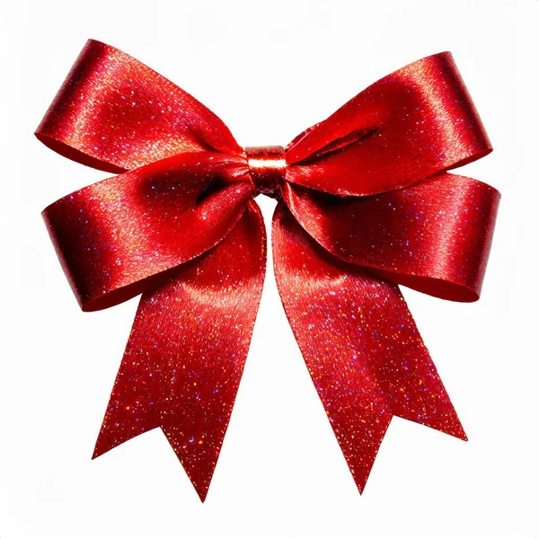 Red ribbon bow Red ribbon bow on white silk satin glitter gifton white silk satin glitter gift. High quality photo