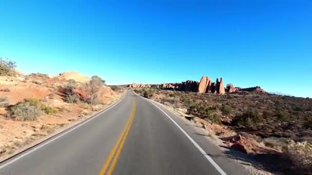 Experience Breathtaking Beauty Arches National Park You Drive Rugged Red — Stock Video
