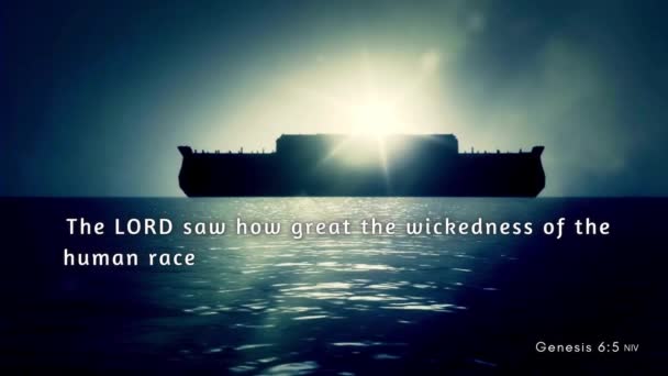 Bild Noas Ark Som Flyter Ett Lugnt Hav Och Versen — Stockvideo