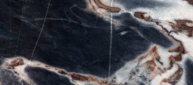 Kahverengi damarlı siyah mermer, arkaplan için siyah mermer doğal desen, soyut siyah beyaz ve altın, siyah ve sarı mermer, dijital duvar fayanslarının parlak mermer dokusu.