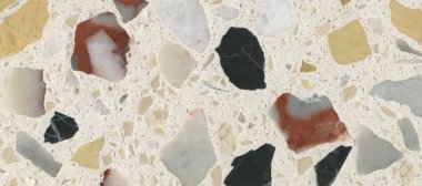 Terrazzo mermer döşemeli taş duvar dokusu soyut arkaplan. Beton yüzeyinde renkli terrazzo döşeme, mimari iç tasarım deseni, Koyu Mavi Kiremit.