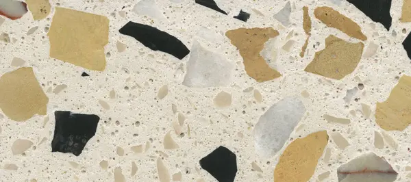 Terrazzo mermer döşemeli taş duvar dokusu soyut arkaplan. Beton yüzeyinde renkli terrazzo döşeme, mimari iç tasarım deseni, Koyu Mavi Kiremit.