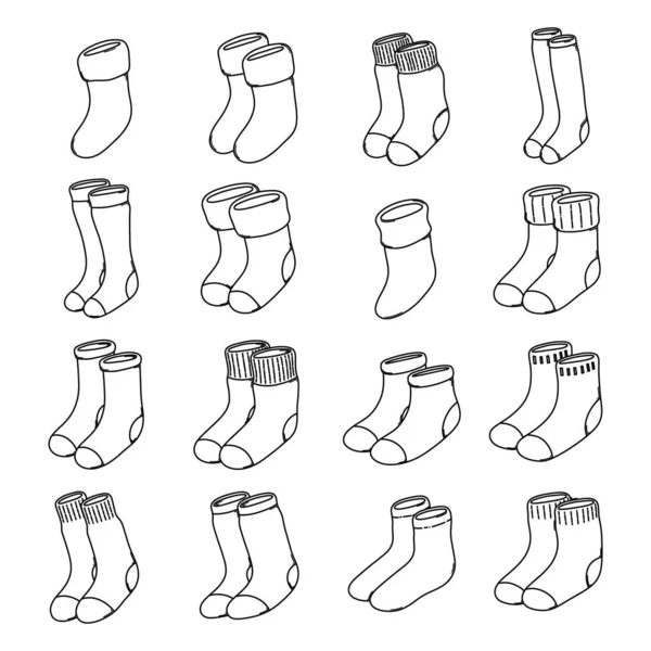Ensemble Icônes Vectorielles Sock Doodle Dessin Dessin Illustration Ligne Dessinée — Image vectorielle