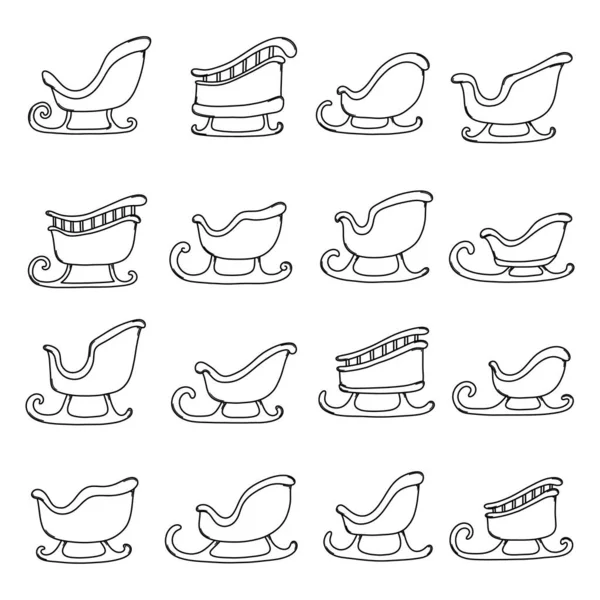 Set Icone Vettoriali Sleigh Doodle Disegno Schizzo Illustrazione Disegnato Mano — Vettoriale Stock