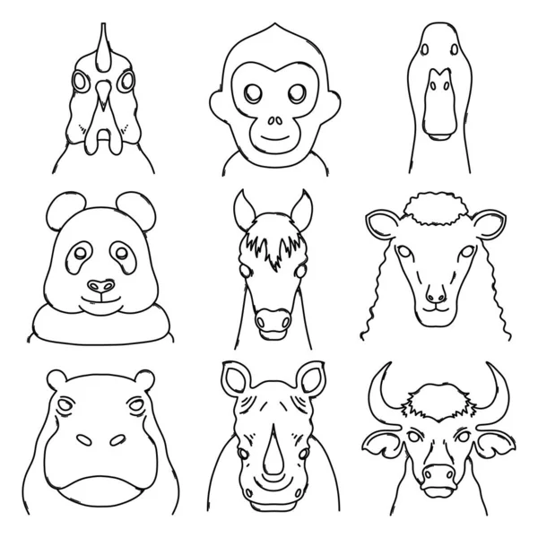 Animal Doodle Vector Icon Set Drawing Sketch Illustration Hand Drawn — Stock Vector