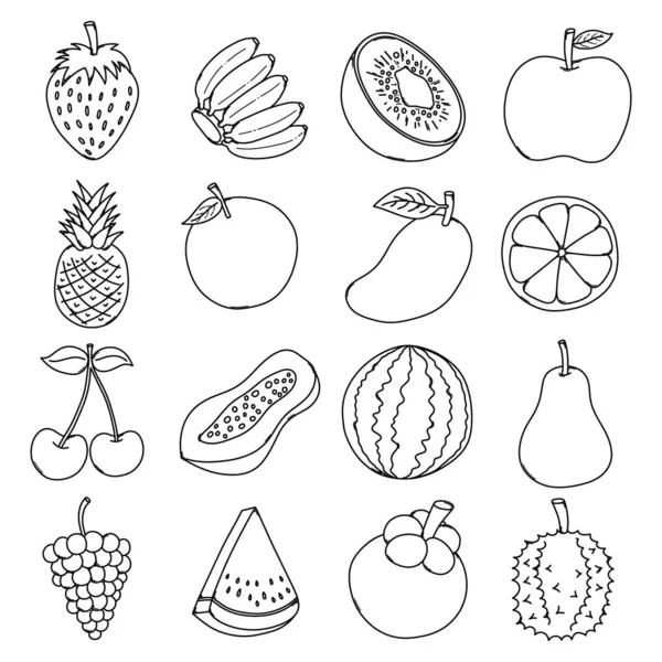 Conjunto Iconos Vectores Doodle Fruta Dibujo Boceto Ilustración Dibujado Mano — Vector de stock