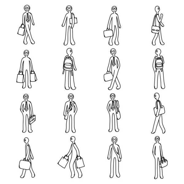 Persone Con Borse Set Icone Vettoriali Doodle Disegno Schizzo Illustrazione — Vettoriale Stock