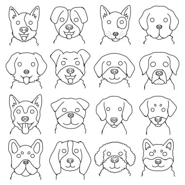 Dog Doodle vektör simgesi ayarlandı. Çizim çizimi el çizimi çizimi çizimi.